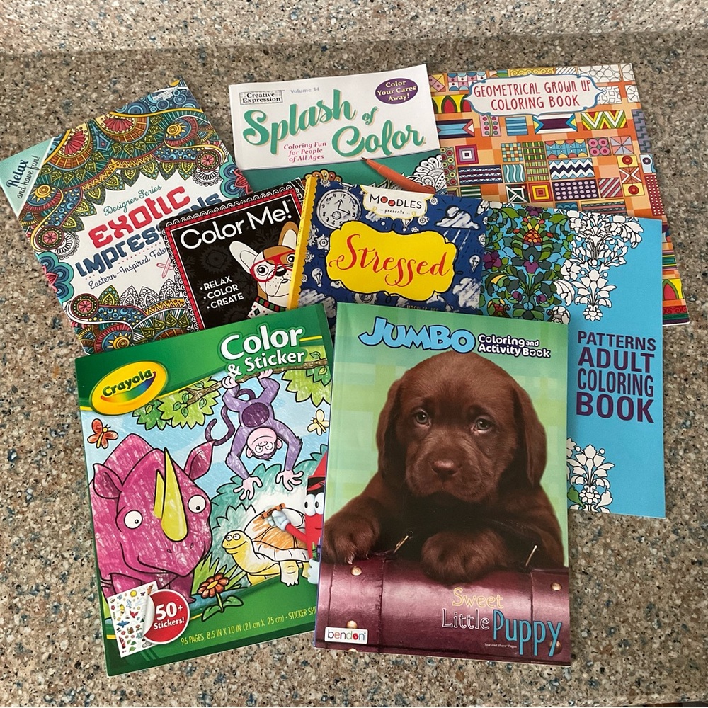 (Lot of 9) Mixed Ages Coloring Books Dogs Patterns Creative Art Destress Hobby